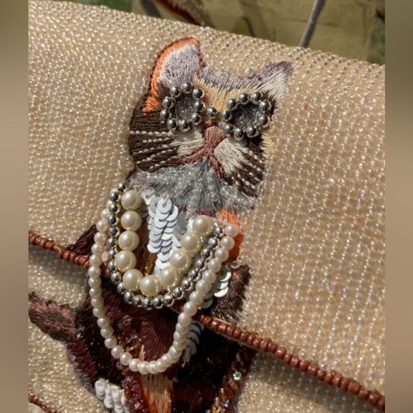Anthropologie Fiona Sassy Cat Beaded Bag Animal Edition - Picture 4 of 5